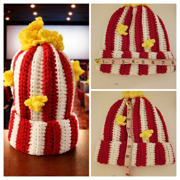 Handmade Child Crochet Movie Popcorn Beanie Hat (3-10 Years) 8X7 - Picture 2 of 3